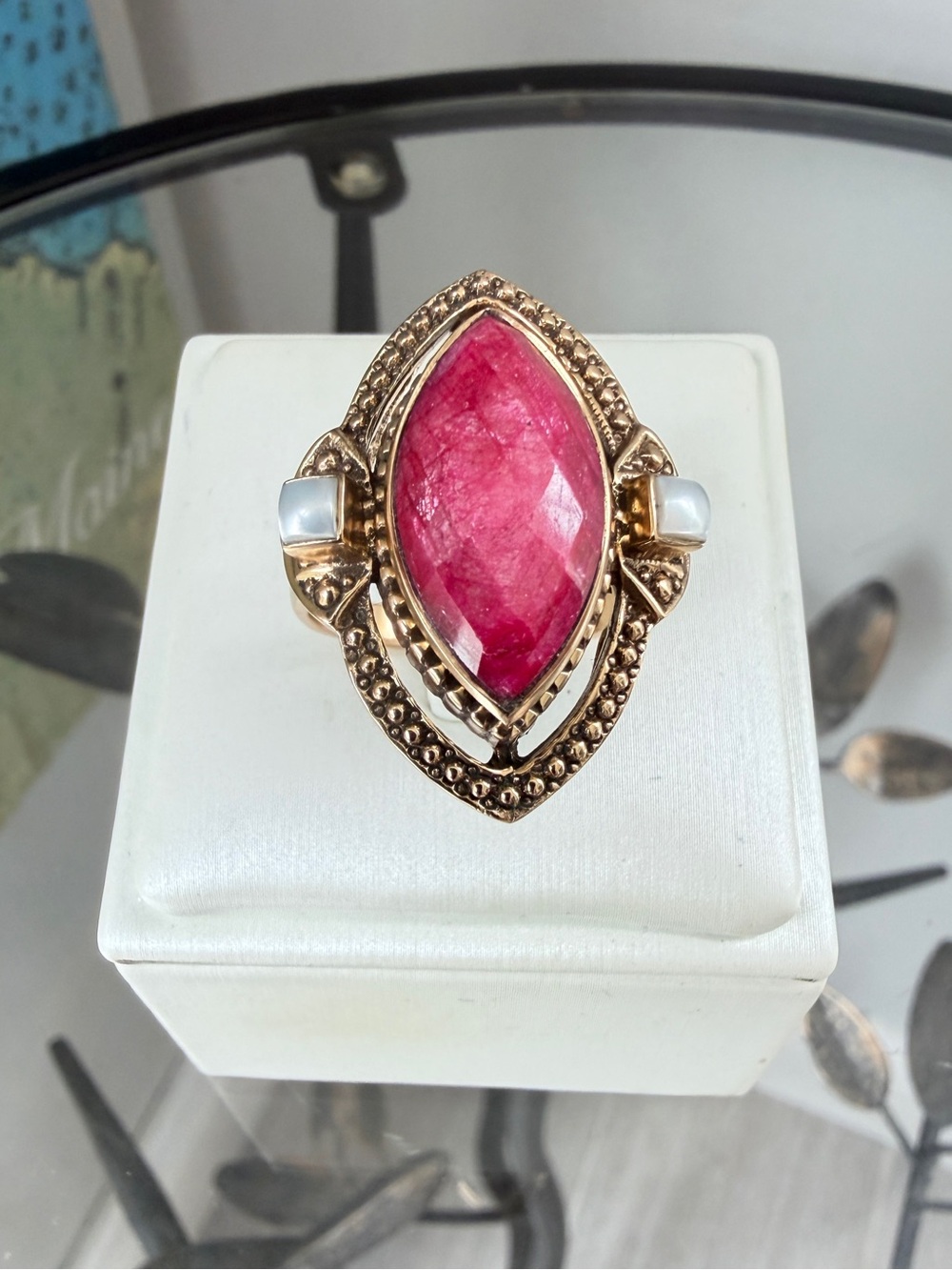 NIB Nicky Butler “Bronze Collection”  marquise cut Indian ruby w/ MoP ring!
